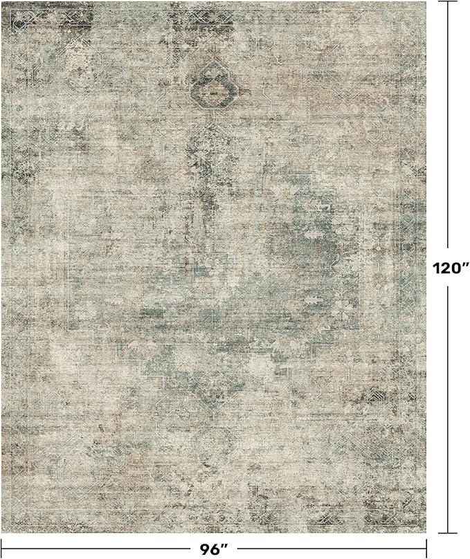 8x10 Farmhouse Rugs for Living Room - Moss Green Brown Large Area Rug for Bedroom, Dining Room, Home Office, Soft Washable & Stain Resistance