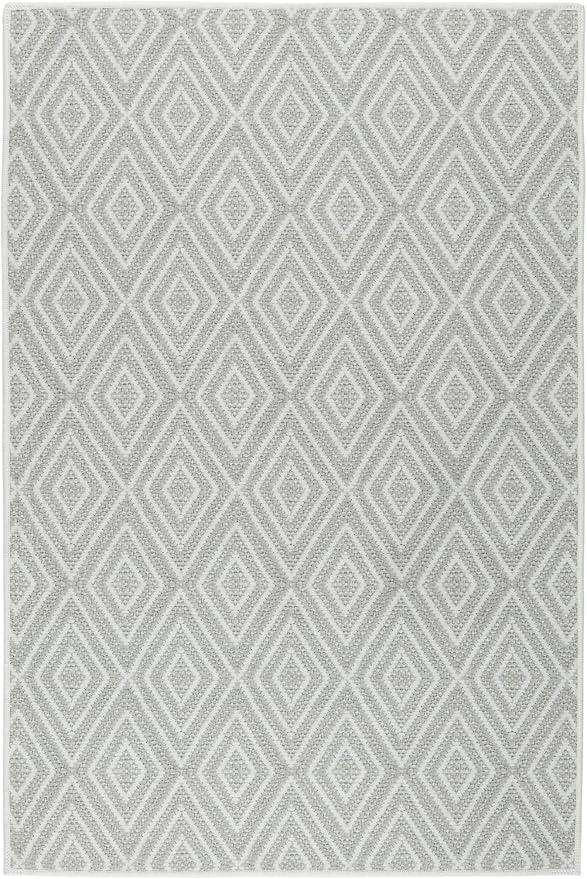 Dash & Albert Diamond Platinum/White Machine Washable Rug, 7.5 X 9.5 Feet, White Geometric Pattern