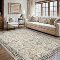 Clearance 10x14 Area Rugs for Living Room, Boho Machine Washable Rugs Non-Slip, Extra Lage Vintage Rugs for Bedroom Dinning Room, Morden Vintage Floral Farmhouse Cottage Carpet, Ivory/Teal