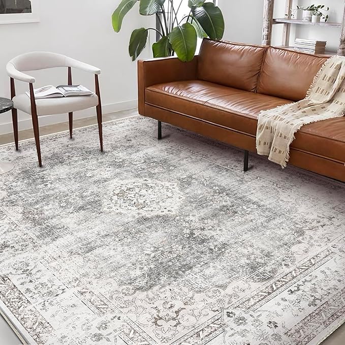 Washable Area Rug 10'x14' Boho Design Non-Shedding Easy Care Ideal for High Traffic Areas in Living Room Bedroom Office Coffee Table Kitchen Large Carpet