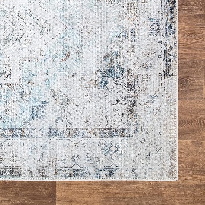 Bloom Rugs Washable Non-Slip 3' x 5' Rug - Beige/Blue Traditional Area Rug for Living Room, Bedroom, Dining Room, and Kitchen - Exact Size: 3' x 5'