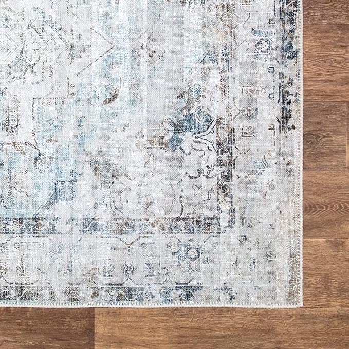 Bloom Rugs Washable Non-Slip 5' x 7' Rug - Beige/Blue Traditional Area Rug for Living Room, Bedroom, Dining Room, and Kitchen - Exact Size: 5' x 7'