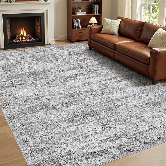 6x9 Area Rug Living Room Rugs - Washable Neutral Modern Abstract Soft Thin Rug Indoor Floor No Slip Rug Carpet for Bedroom Under Dining Table Home Office Decor - Light Gray