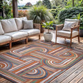 CAMILSON Indoor Outdoor Rug, Orange 6x9 Geometric Arch Striped Area Rugs for Patio and Home Areas, Easy-Cleaning Non-Shedding Living Room, Garden and Deck Washable Outside Carpet (6 x 9)