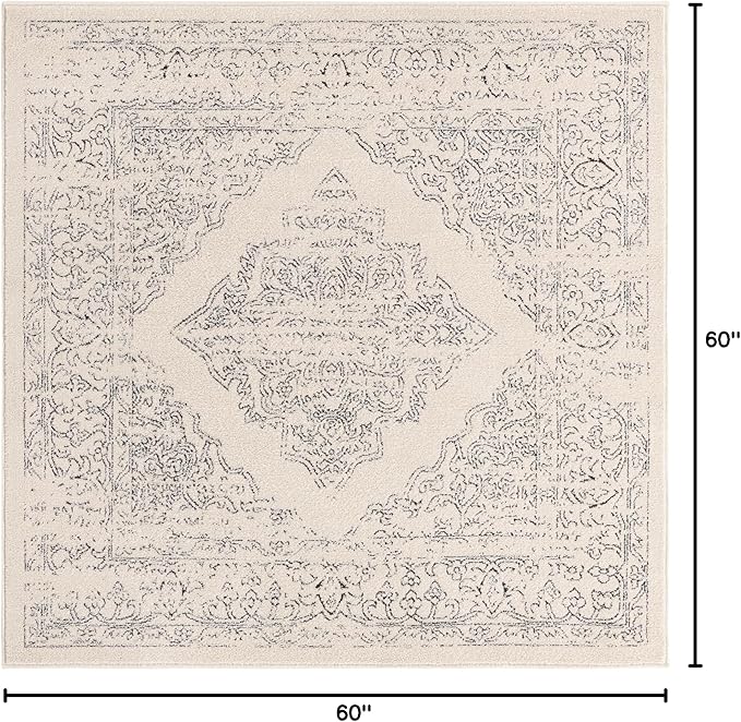 Unique Loom Isabella Collection Area Rug - Rossellini (5' Square, White/ Black)