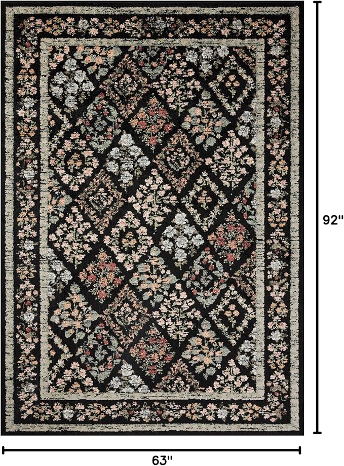 Loloi Rifle Paper Co. Laurel Collection LAU-04 Black/Multi 5'-3" x 7'-8" Area Rug