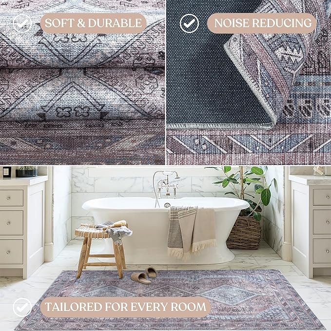 Washable Area Rug. Modern Farmhouse. Vintage. Turkish. Bohemian. Distressed. Oriental. Traditional. Rugs for Living Room. Dining. Bedroom. Office. Entryway. Foyer. (863BM, 7'5" x 9'8")