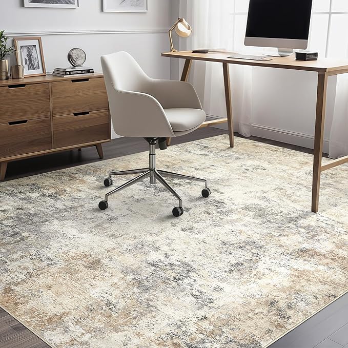 7x9 Area Rug Living Room Rugs - Washable Neutral Modern Abstract Soft Thin Large Rug Indoor Floor No Slip Rug Carpet for Bedroom Under Dining Table Home Office Decor - Golden Grey