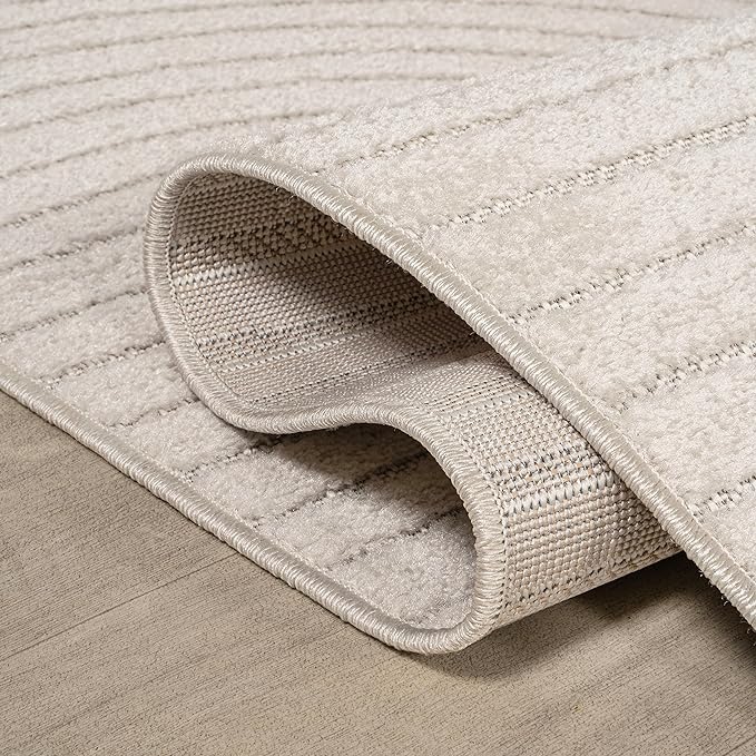 JONATHAN Y Hallie High-Low Curve Ivory/Cream Indoor/Outdoor Runner Rug, 2x10, Minimalist, Pet Friendly, Non-Shedding, Stain Resistant, Hose-Washable for Backyard, Patio, Porch (SCN100B-210)