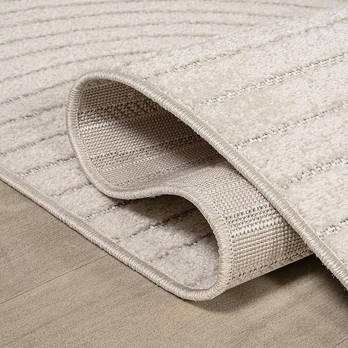 JONATHAN Y Hallie High-Low Curve Ivory/Cream 8' Round Indoor/Outdoor Area Rug, Minimalist, Pet Friendly, Non-Shedding, Stain Resistant, Hose-Washable for Backyard, Patio, Porch (SCN100B-8R)