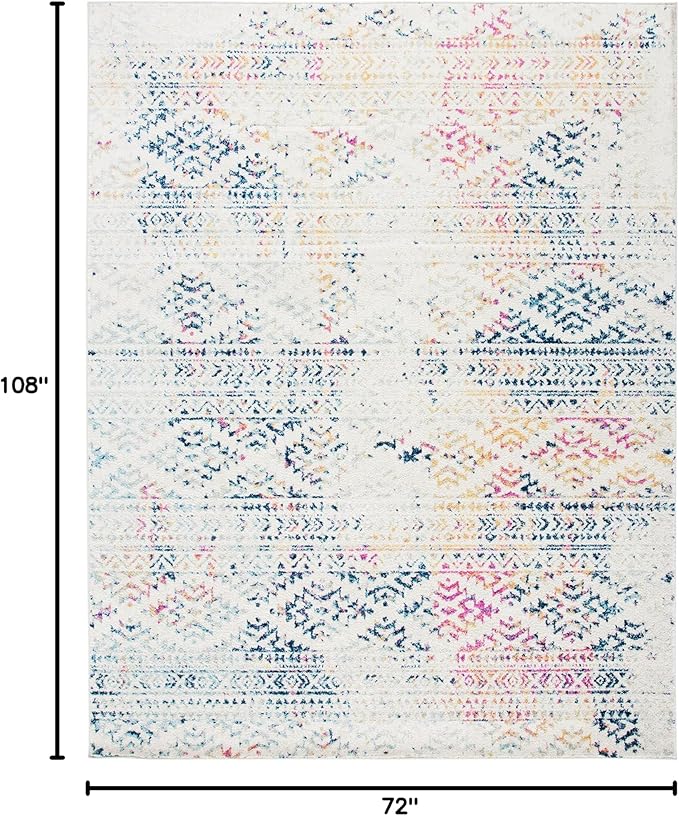 SAFAVIEH Area Rug 6x9 - Tulum Collection - Ivory & Blue, Moroccan Boho Tribal Design, Non-Shedding & Easy to Clean, Ideal for Living Room, Bedroom, Dining Space (TUL272C)
