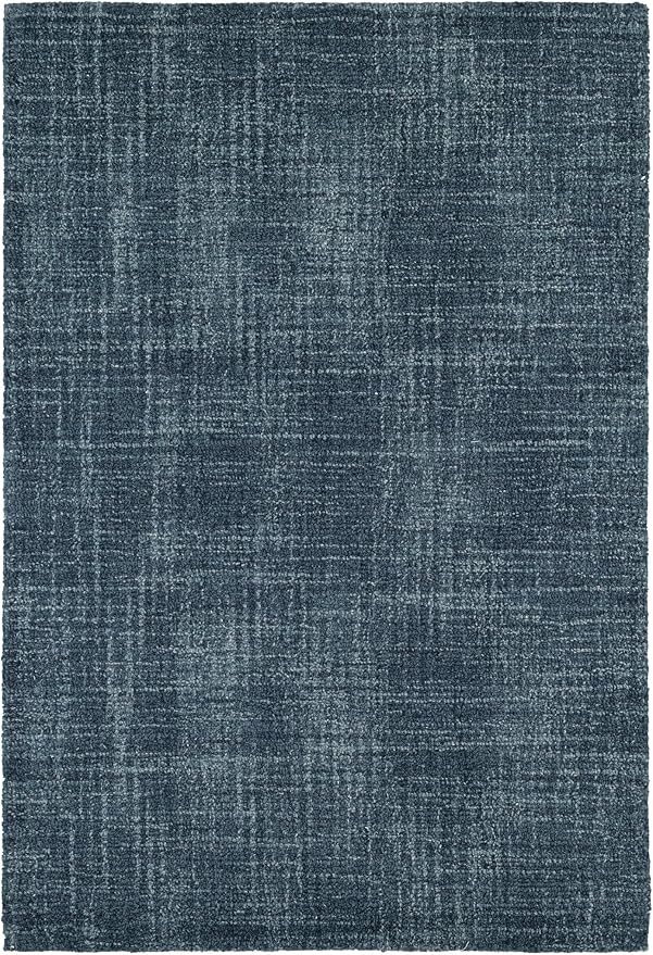 Dash and Albert Crosshatch Denim Hand Micro Hooked Wool Rug, 7.5 X 9.5 Feet, Blue Solid Pattern - Premium Luxury Hotel Quality Soft Breathable Hypoallergenic Machine Washable Easy Care All Season