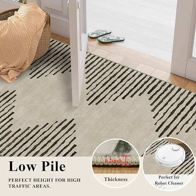 HelloTree 2x3 Entryway Rug, Indoor Small Machine Washable Area Rug Non Slip Backing Home Decor Floor Decoration Mat Boho Rugs for Entrance Kids Room Bedside Bedroom Stain Resistant Carpet-Cream
