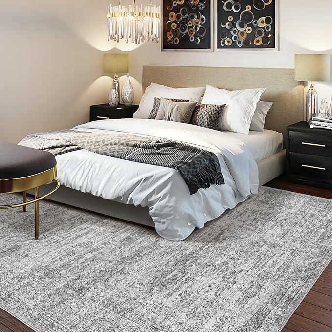 Area Rug Living Room Rugs - 5x8 Large Soft Indoor Neutral Modern Abstract Low Pile Washable Rug Carpet for Bedroom Dining Room Farmhouse Home Office - Vintage Grey