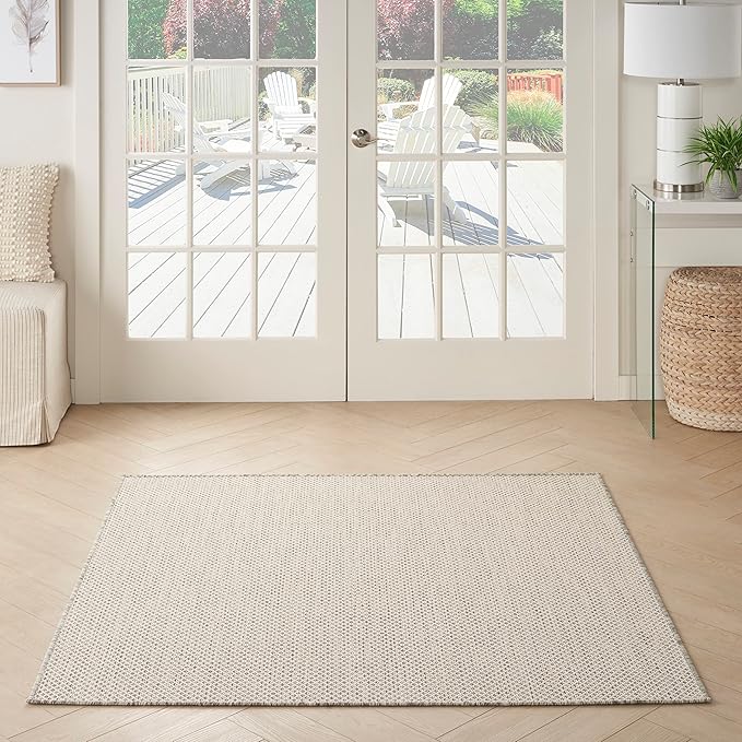 Nourison Home Courtyard Ivory Silver 5' x Square Area Rug - Easy Clean, Non Shedding, Bed Room, Living Room, Dining Room, Kitchen (5' x Square)