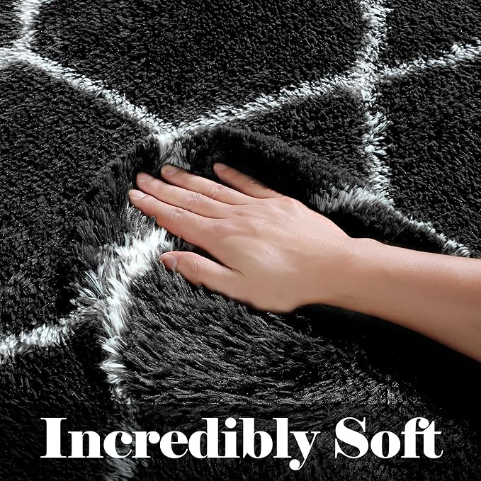 ONASAR Area Rugs for Bedroom Living Room, Fluffy 4x6 Black and White Rug, Geometric Washable Shaggy Plush Bedside Indoor Floor Carpet for Nursery Kids Teens Girls Boys Dorm Home Office Decor