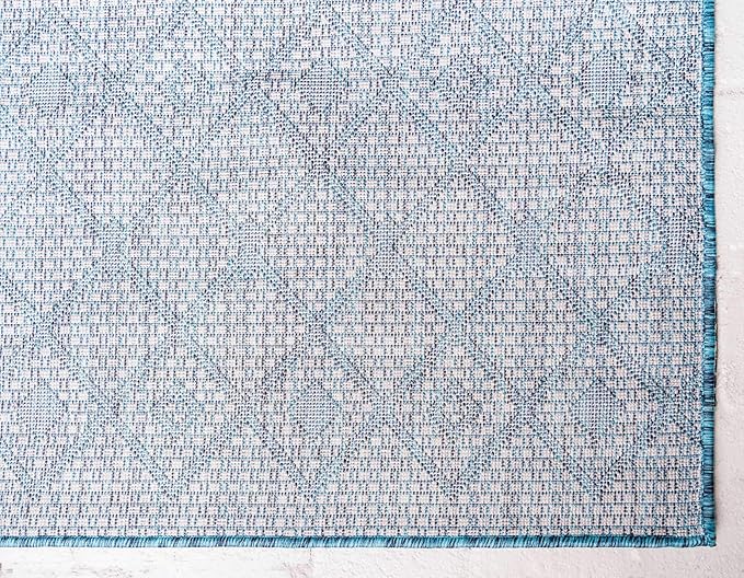 Unique Loom Outdoor Trellis Collection Area Rug - Tribal Trellis (4' 1" x 6' 1" Rectangle, Teal/ Ivory)