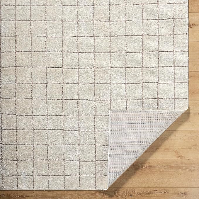 Livabliss x Our PNW Home Cascade Minimalist Grid Area Rug, 9'2" x 12', Grid Ivory/Taupe