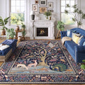 Rugcomf 8x10 Area Rugs Vibrant Tree of Life-Patterned Vintage Washable Area Rug Non Slip Low Pile Large Rug for Bedroom Farmhouse Dining Room Kids Playroom, Blue