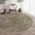 5x5 Washable Brown Round Rug Vintage Entryway Kitchen Cirlce Rug Non-Slip Soft Low Pile Distressed Indoor Carpet for Entrance Bathroom Dining Room