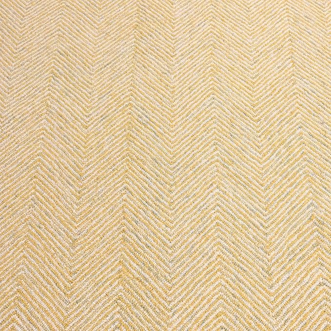 Modern Herringbone Chevron Collection Handcrafted Wool Area Rug - Durable, Zigzag Pattern, for High Traffic, Contemporary Design for Living Room, Bedroom, Dining Room Decor (Butter Yellow, 7' round)