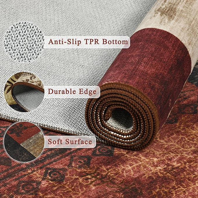 Tepook Modern Area Rug for Living Room, 5x7 Geometric Large Rugs for Bedroom, Washable Patchwork Rug Indoor Non-Slip Throw Carpets for Dining Room Office Farmhouse Home Decor, Multi