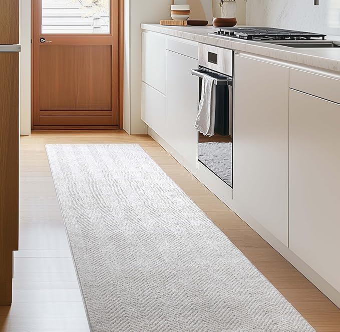 Well Woven Custom Size Hallway & Stair Runner- Harlow Pompeii Ivory 27 Inches Wide x 12 Feet Long Runner (27" x 12') Runner Rug - Modern Chevron Pattern, Ultra-Soft, Easy-Clean