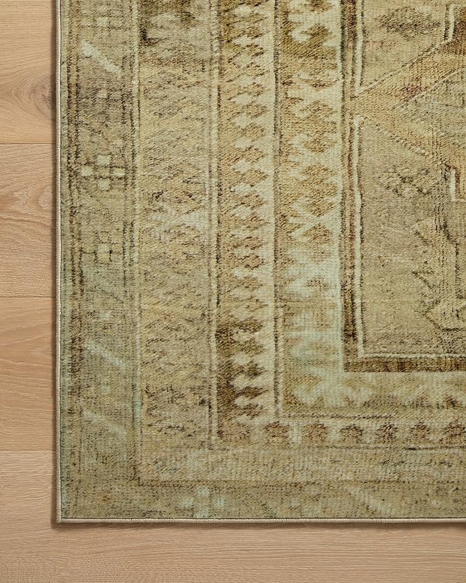 Loloi Magnolia Home by Joanna Gaines Sinclair Collection SIN-02 Khaki/Tobacco 2'-3" x 7'-6", .25" Pile Height, Machine Washable, Runner Rug