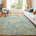 WITSHOCK Living Room Area Rugs 7x9：Modern Abstract Machine Washable Large Rug for Bedroom Dining Room Non-Slip Stain Resistant Home Office Decor,Teal Brown
