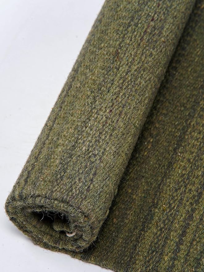 Rugsotic Carpets Hand Woven Flat Weave Kilim Wool 4'x6' Area Rug Solid Olive D00111