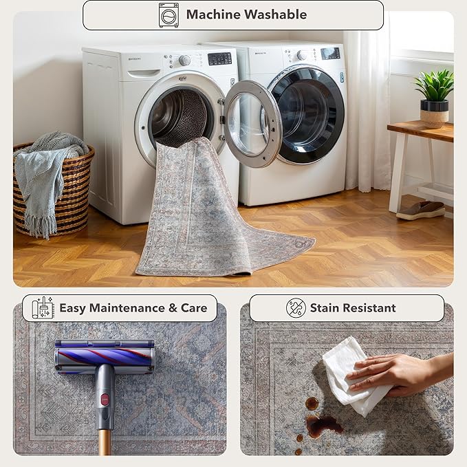 Kuden 2x3 Small Rug, Machine Washable, Non-Slip Backing, Vintage Style, Soft, Low Pile, Area Rugs for Entryway Kitchen Indoor Entrance