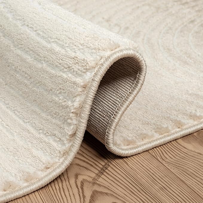 Abani Neutral Beige Area Rug 8' x 10' for Living Room, Bedroom - Zen Reiki Circles Pattern - Durable & Easy to Clean