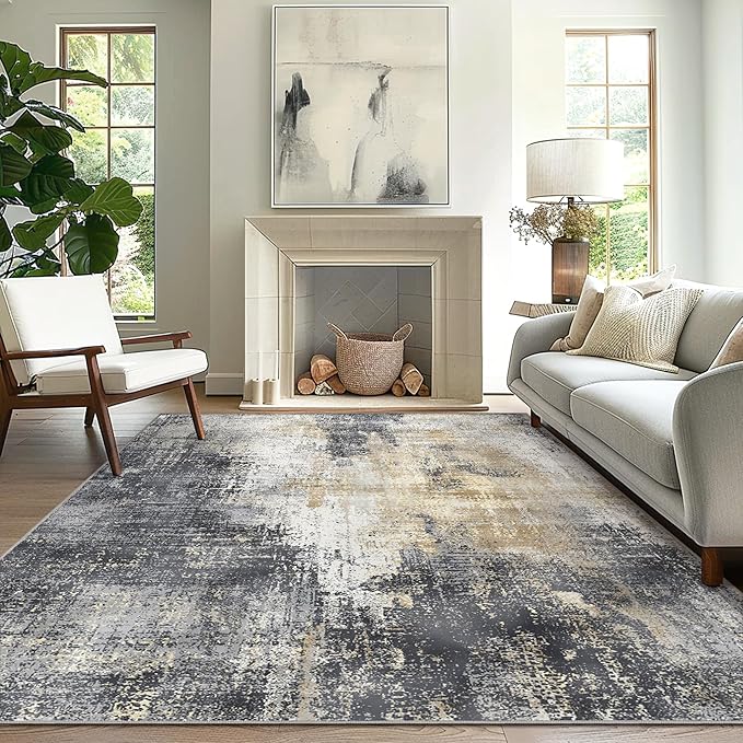 GENIMO Washable Area Rugs for Living Room, 10x14 Modern Non Slip Rugs, Low Pile Lightweight Soft Print Rug for Bedroom, Dining Room, Home Office, Washed Livid