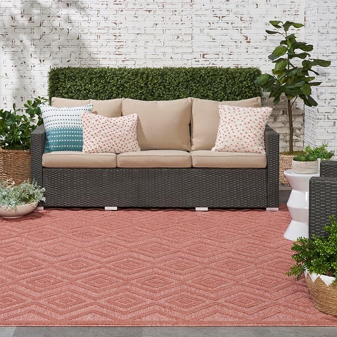 Nourison Home Versatile Coral Orange 7' x 10' Area Rug - Easy Clean, Non Shedding, Bed Room, Living Room, Dining Room, Kitchen (7' x 10')