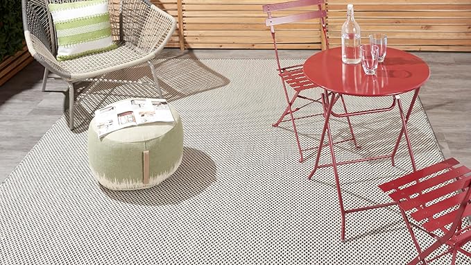 Nourison Home Courtyard Ivory Charcoal 8' x 10' Area Rug - Easy Clean, Non Shedding, Bed Room, Living Room, Dining Room, Kitchen (8' x 10')