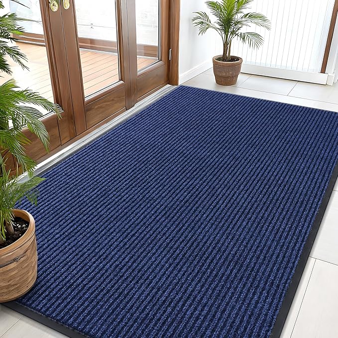 OLANLY Front Door Mat Indoor Outdoor Entrance, Waterproof Heavy Duty Doormat, Fade Resistant, Low Profile, Easy Clean Patio Porch Welcome Floor Mats for Entry, 59x30, Blue
