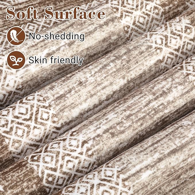 GarveeHome 9x12 Large Modern Brown Area Rug Distressed Bordered Rug Soft Non Shedding Floor Carpet, Geometric Rug, Washable Non Slip Rug, Low Pile Indoor Area Rug for Living Room, Bedroom