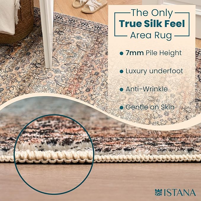 Istana Hallway Runner Rug 2x8 – Olive/Charcoal Entryway Rug -Silk's Soft Touch Runners for Hallways - Stylish Kitchen Runner Rug Non Slip