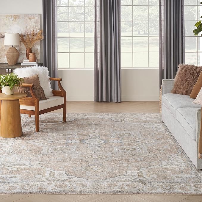 Nourison Home Astra Machine Washable Beige 7'10" x 10' Area Rug - Easy Clean, Non Shedding, Bed Room, Living Room, Dining Room, Kitchen (8' x 10')