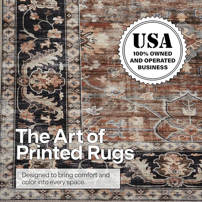 ReaLife Rugs Machine Washable Area Rug Runner - Living Room Bedroom Bathroom Kitchen Entryway Office - Padded Low Pile Stain Resistant Premium - Boho Farmhouse Vintage - BEV - Beige Tan Brown 3' x 5'