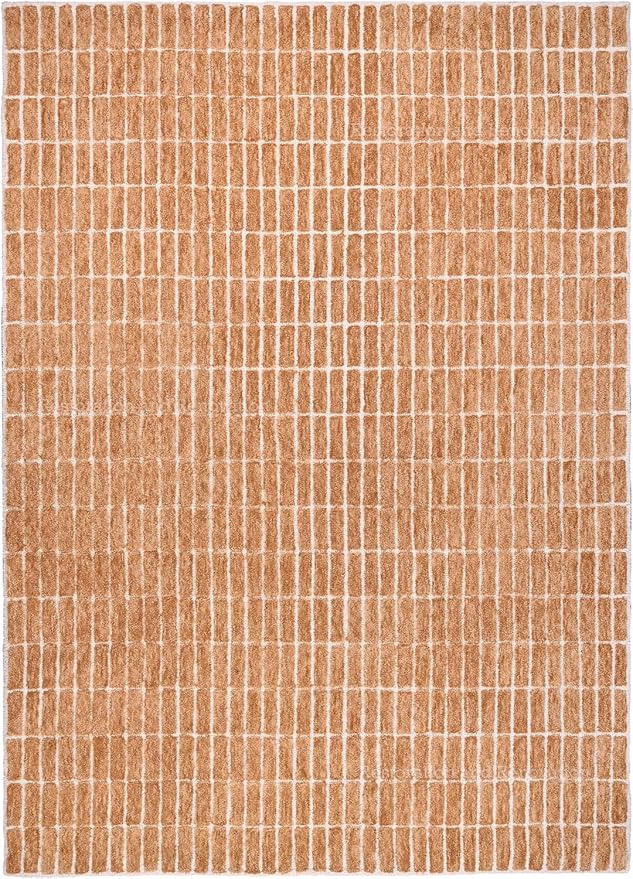 Hand-Tufted 100% Wool Area Rug – Unique Modern Geometric Grid Pattern, Soft Plush Textured Carpet for Living Room, Bedroom, Dining Room & Entryway (Gold, 2.6' x 8')