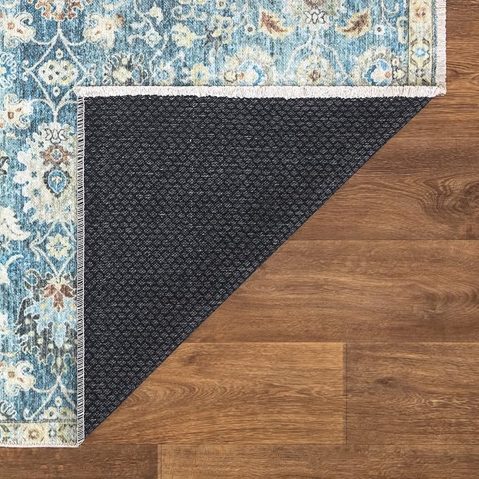 Bloom Rugs Caria Washable Non-Slip 3x5 Rug - Blue/Beige Traditional Area Rug for Living Room, Bedroom, Dining Room, and Kitchen - Exact Size: 3' x 5'