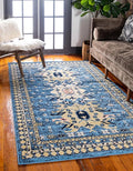 Unique Loom Taftan Collection Border Geometric Tribal Inspired Design Area Rug (4' 0 x 6' 0 Rectangular, Light Blue/ Gold)