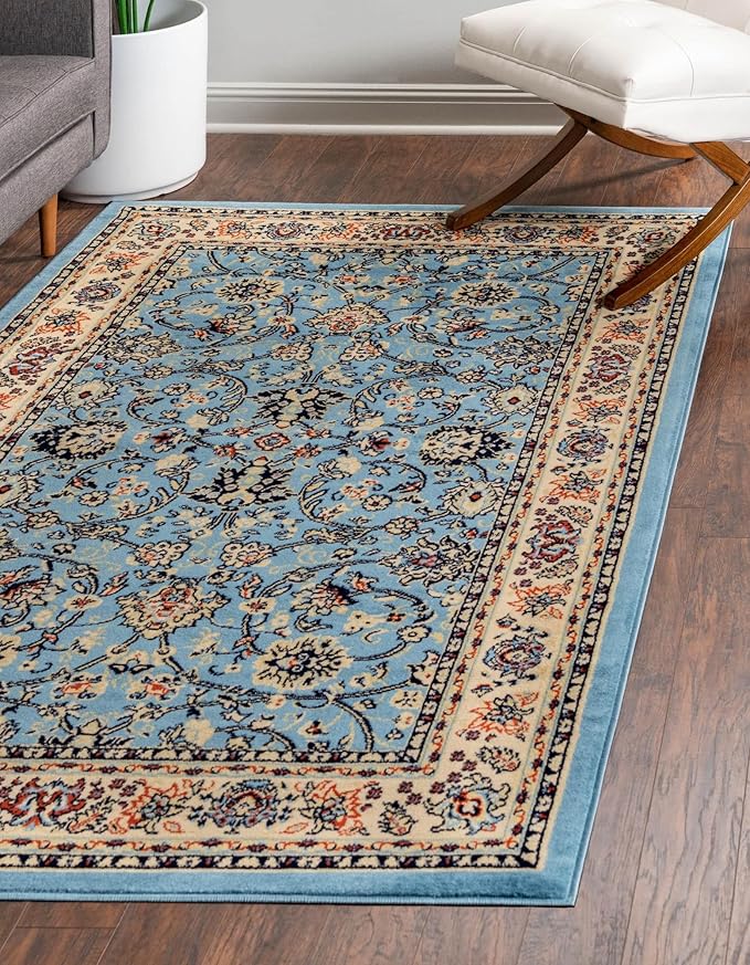 Rugs.com Yasmin Collection Rug – 9' x 12' Light Blue Medium Rug Perfect for Living Rooms, Large Dining Rooms, Open Floorplans
