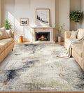 10x14 Washable Area Rugs - Modern Abstract Large Rugs for Living Room Non-Slip Low Pile Soft Machine Washable Carpet for Bedroom, Under Dining Table, Nursery, Farmhouse (10'x14' Beige Tan)