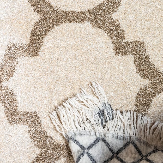 Rugs.com Lattice Collection Rug – 7' x 10' Beige Medium Rug Perfect for Bedrooms, Dining Rooms, Living Rooms