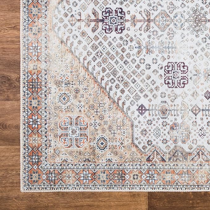 Bloom Rugs Washable Non-Slip 9' x 12' Rug - Sand/Orange/Purple Traditional Medallion Area Rug for Living Room, Bedroom, Dining Room, and Kitchen - Exact Size: 9' x 12'