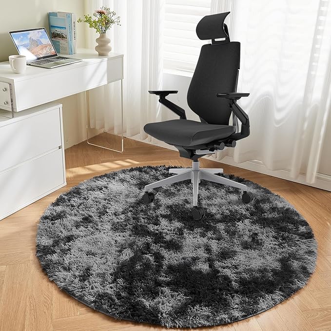 Andency Tie-Dyed Dark Grey Round Area Rug for Living Room, 6x6 Shag Rug for Bedroom, Fluffy Circle Carpet for Home Decor, Room, Fuzzy Plush Circular Rug for Dorm Playroom