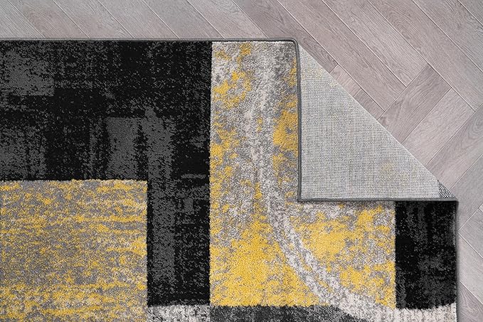 Rugshop Contemporary Circle Design Area Rug, Non-Shedding Carpet for Living Room, Large Bedroom, or Office, Yellow, 8'8" x 12'
