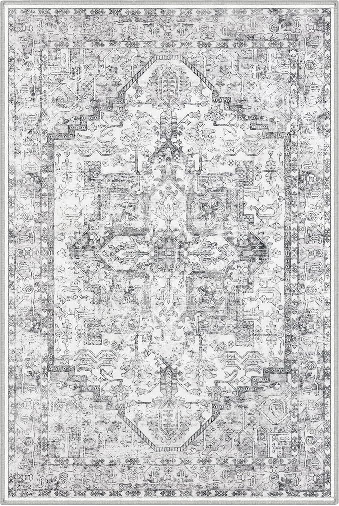 KOZYFLY Boho Area Rug 3x5 Ft Rugs for Entryway Washable Entry Rug Non Slip Door Mat Indoor Entrance Printed Faux Wool Throw Rugs for Entrance Kitchen Living Room, Gray